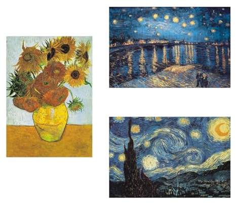 MISITU Kleinste Puzzle 150 Teile für Erwachsene Mini Puzzle Herausfordernde Van Gogh Gemälde Puzzles (Sonnenblumen, Sternennacht, Sternennacht über der Rhone), 3er-Pack