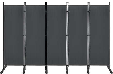 TRMLBE Paravent 5 Teilig Raumteiler Trennwand Stellwand 280x180cm Sichtschutz mit Bodenheringe und Kabelbinder für Balkon, Garten, Terrasse - Dunkelgrau