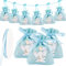 24 Pcs Jute Kordelbeutel 8 x 10cm Blau Jute Säckchen mit Baby Elefant Bügelbilder Muster Kleine Kordelzugtaschen für Babyshower Partydeko Baby Geburt Geschenksäckchen Taufe usw.