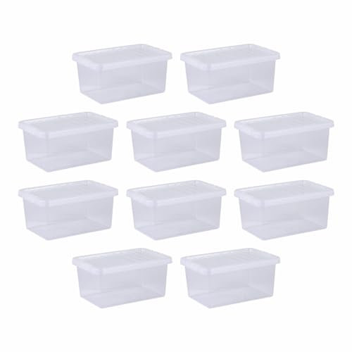 TENLITE [SET OF 10] Crystal Container Versatile Storage Box with Lid Stackable & Nestable Plastic Transparent Storage Container Box For Christmas, Accessories, Toys, Home, Office (11L)