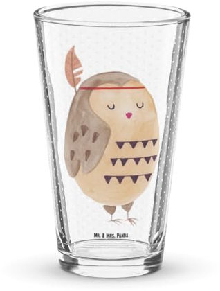 Mr. & Mrs. Panda Premium Trinkglas Eule Federschmuck - Geschenk, Waldtiere, Owl, Eule Deko, Wasserglas, Pint Glas, Bierglas, Das Leben ist ein