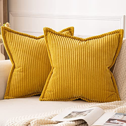 MIULEE Kordsamt Kissenbezug Weiche Kissenhülle Dekorative Sofakissen Quadratische Dekokissen Moderne Zierkissenbezug Gestreifte Kissenbezüge für Wohnzimmer Schlafzimmer 2 Stück 50x50 cm, Ingwer