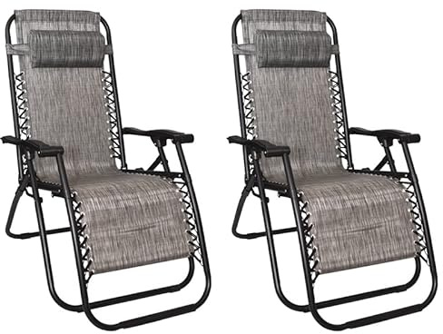 VIRSUS 2 Sedie Gravity ''gravità zero'', poltrona relax pieghevole salvaspazio con tubi in acciaio reclinabile sedia a sdraio per piscina, lettino da spiaggia, poltrona da giardino (Grigio)