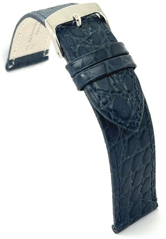 diloy Uhrenarmband aus Leder für klassische Uhren – Rindsleder mit rundem Krokodil-Prägemuster – Flach, klassischer Stil, Edelstahlschließe – Größen 12mm 14mm 16mm 18mm 20mm 22mm P209 Navy Blau 16mm
