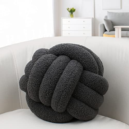 IIQI Knotenkissen, Kugelförmige Kissen Imitation Lamm Daunen Mehrere Größen Knotenkissenball weiches handgewebtes Sofakissen, verwendet für Wohndekoration (Dunkelgrau 25,28 cm)