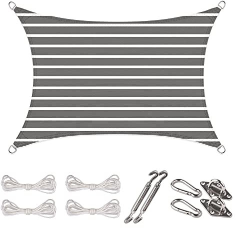 CelinaSun Sonnensegel Set Befestigung V2A Basic HDPE Rechteck 3 x 4 m Streifen anthrazit weiß Sonnenschutz atmungsaktiv