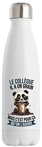 Bouteille Isotherme Le Collègue Panda Café | Idée Gourde Cadeau Travail Métier Thermos Sport Humour Collègue Homme Anniversaire Noël