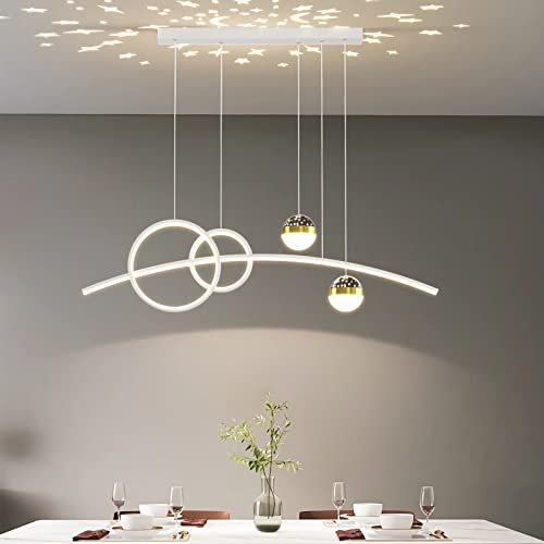Pendelleuchte Esstisch, LED Hängeleuchte esstisch Pendelleuchte dimmbar mit Fernbedienung pendellampe höhenverstellbar Kronleuchter Lampe für Wohnzimmer Esszimmer Küche Büro (Weiß, L100cm)