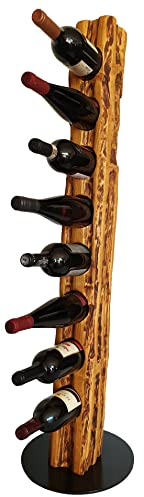 Wood & Wishes – Rustikaler Weinständer, Weinregal, Weinhalter aus massivem Holz; gefertigt in Handarbeit für 8 Flaschen Wein; Höhe 113 cm Ø 30 cm; Treibholzoptik; Landhausstil; dekoratives Unikat