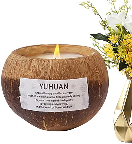HAMAGI Bougie dans Une Noix Coco Naturelle | Bougie d'aromathérapie Multi-Saveurs | Décoration d'intérieur Bougie Bol Noix Coco, Cadeau Bougie parfumée pour la Pendaison