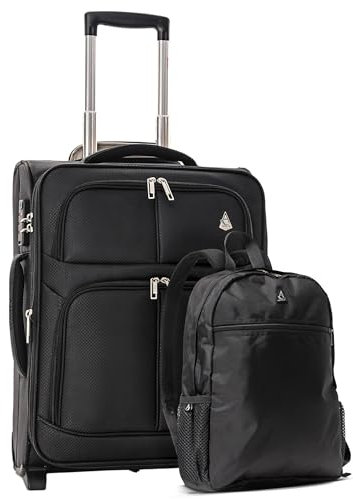 Aerolite 55x40x23 + 40x30x10 Lufthansa Condor Austrian Brussels Swiss Höchstzulage Leichtes 2 Teiliges Handgepäck Gepäckset, Koffer + Rucksack Schwarz