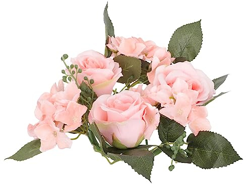 Warmhm Künstlicher Kerzenständer Girlande Rose Kerze Haustürkranz Weihnachtskranz Künstlicher Blumenkranz Blattkerzenringe Weihnachtskranz Girlande Fensterpflanze Blumen