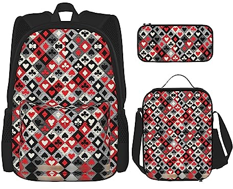 KoNsev Drucken Büchertaschen Set für Mittelschule Grundschule 3pcs Schultasche mit Mittagessen Tasche Federmappe, Kariertes Rautenmuster, Kariertes Rautenmuster, Einheitsgröße