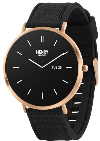 Henry London Amoled Fitness-Smartwatch, schwarzes Silikonarmband