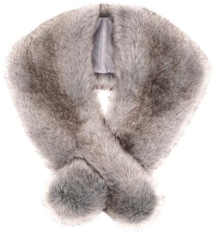 Futrzane Siberian Stola - 20er Jahre Faux Pelzstola Damen - Kunstpelz Fellkragen (Silber Siberian)