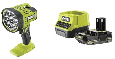 Ryobi - Spot LED 18V - 3 intensités - 3000/1500 / 500 Lumens - peut éclairer à plus de 600 mètres - 1 batterie 2Ah et 1 chargeur rapide