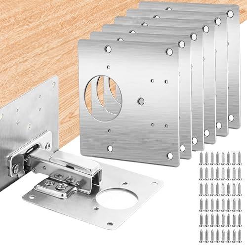 Placa de Reparación de Bisagras de Gabinete 6 Piezas Placas de Soportes de Reparación con Tornillos de Fijación Placas de Bisagras de Armario de Cocina para Gabinete Muebles Cajón