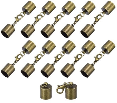 QUARKZMAN 10 Sets 10mm Lederkordel-Endkappen mit Karabinerverschlüssen, Fassabschlüssen für die Herstellung von Lederarmbändern, Bronze-Ton