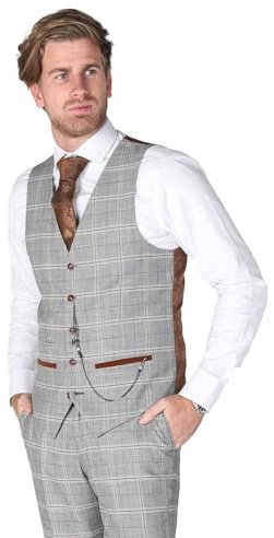 SIRRI Gilet de costume à carreaux gris Francis pour hommes, ensemble formel à carreaux vendu séparément Taille 52R