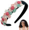 scicent Kopfschmuck Blumenkranz Haare 3 Blumen Stirnband Haarband Hochzeit Haarkranz Krone Haarband Blumen mit Elastischen Band Damen Mädchen für Party Strand Haarreif - 16320