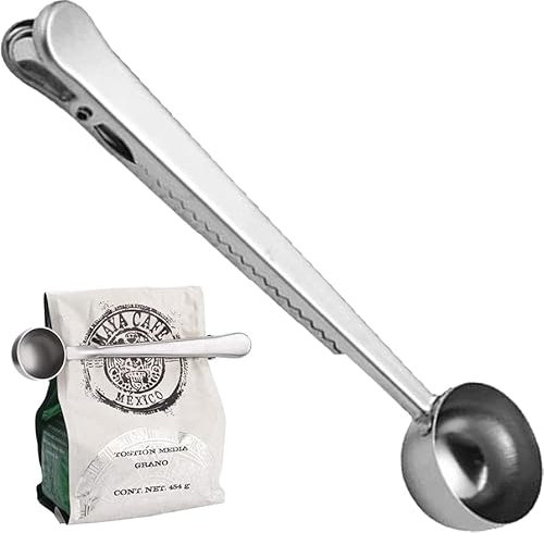 7''inch Coffee Scoop Bag Clip,Coffee Spoon Measuring,for Ground and Beans,Stainless Steel Kitchen Tools 1 Tablespoon & Long Handle Sealing Clip Tea,Milk Powder,Ice Cream