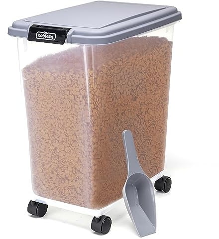 Nobleza 40L Dog Food Storage, Large Airtight 15KG Pet Dry Food Storage Container with Wheels and Food Scoop, Transparent Dog Cat Animal Seed Dispenser Plastic Bin