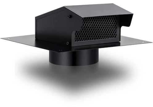 Rossesay Roof Vent Cap with Damper Removable Screen and Bottom Extension Kitchen Range Hood Steel Roof Bathroom Exhaust for Ventilation System, Black(4 Inch)