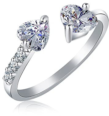 1 x Damenring Schmuck Silber Herz Kristall verstellbar offener Ring Hochzeit Party Daumenring, Medium, Kunststoff, Kristall