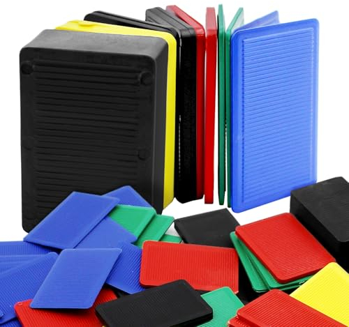 RUNYU 80 Stück Unterlegplatten Kunststoff 60×40×2, 2.8, 3.5, 5, 10, 20 mm Mehrfarbige Unterlegplättchen aus Kunststoff Plättchen Plastik Abstandshalter Kunststoff Verglasungsklötze Set Keile
