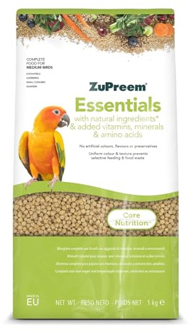 Zupreem Essentials Futter Für Gefährtenvögel – naturmaterial – för att täcka vinden, nymphensits, argentinska papageien och Andere Mittelgroße Vögel – 1 kg