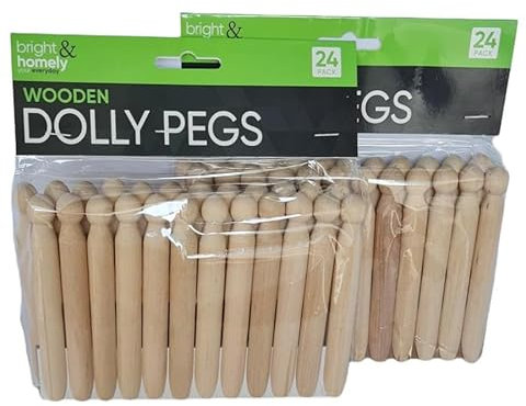 Approved Strong Wooden Dolly Pegs, 48 pack. Perfect choice for Indoor or Outdoor use. Holds Clothing without leaving marks. Great for crafting and DIY. Traditional Style Natural Timber pegs.