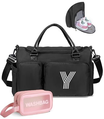 Elilier Initial Turnbeutel für Mädchen, Kinder-Reisetasche, Sporttasche, personalisierte Wochenendtasche mit Schuhfach, Monogramm, Übernachtungstasche, Tanztasche, Mädchen, Geschenke für Kinder,