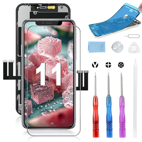 Moautodc Display für iPhone 11 Bildschirm Ersatz 6.1 LCD 11 Display FHD 3D Touchscreen Digitizer Rahmen Montage und Reparaturkit (Modelle A2111, A2223, A2221)