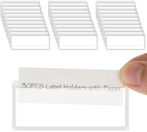 Thinp 30 Pcs Self Adhesive Label Holders,Adhesive Label Pockets with Blank Index Card 3 X 1.3 Inch Clear Adhesive Pockets Shelf Labels Plastic Label Holders for Storage Organizer Bookshelf Bin Mailbox
