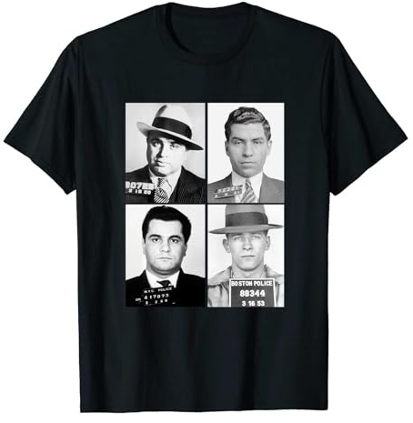 Gwdqone Mafia Mugshot Gangster Lucky Luciano John Gotti Al Capone Cotton Shirt Black