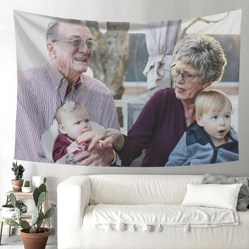 HDYFYP Wandteppich Mit Eigenem Foto Name, Personalisierte Collage Tapisserie Selber Gestalten Bedrucken Wandbehänge Wandtuch Geschenk für Schlafzimmer Wohnzimmer Weihnachten (1 Foto)
