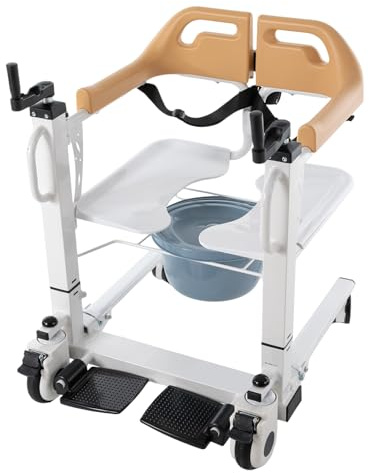 Chaise percée pour adulte - Chaise de douche mobile - Hauteur réglable jusqu'à 100 kg - Fauteuil roulant multifonction avec rembourrés, pédales et seau WC