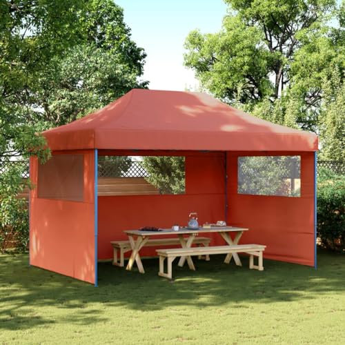 Sufrk Faltbares Pop-Up-Zelt mit 3 Wänden Terracotta Pavillon wasserdicht Faltpavillon Pop-Up höhenverstellbar Gartenzelt Schutz U V 50+