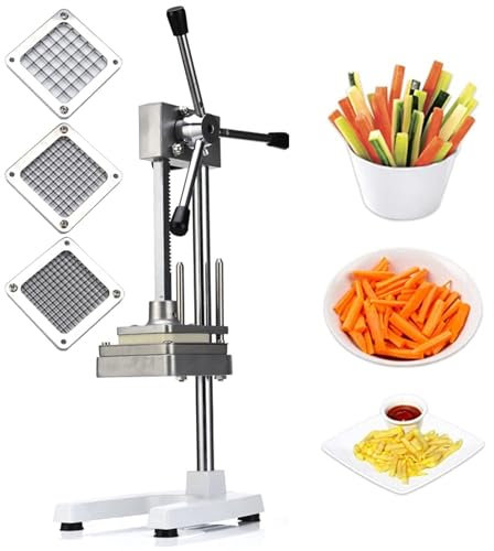 sjdoPulse Manueller Pommes-Frites-Chips-Schneider, Hobel Und Würfelschneider, Kartoffelhacker Für Die Küche, Gemüse- Und Obstzerkleinerer Mit 3 Edelstahlklingen, Schnelles Schneiden