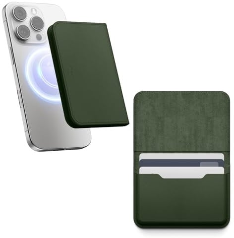 elago Magnetic Vegan Leather Wallet Card Holder 3-Cards Compatible with MagSafe for iPhone 16/15/14/13/12 Series - Secure Phone Wallet, Scratch and Damage Protection (Dark Green)