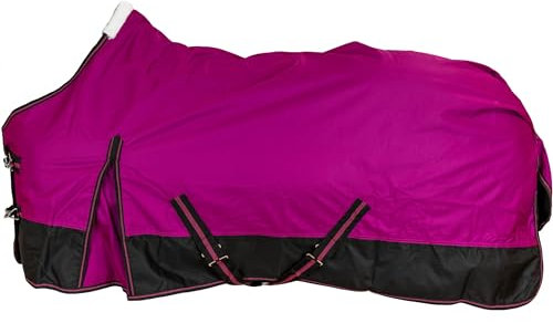 RL24 - Weidedecke 600D Basicline – als Regendecke & Übergangsdecke – Wind- & wasserdichte Outdoordecke mit Innenfutter & Kreuzbegurtung – Pferdedecke in Beere/Schwarz – 85cm (Nylonfutter)