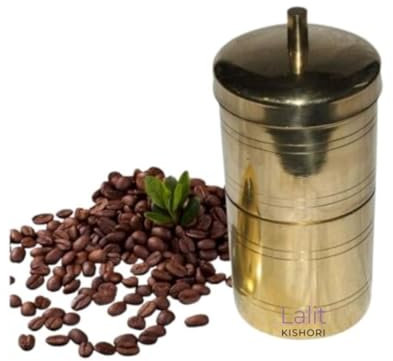 Lalit Kishori jewellary hub traditional Brass Coffee Filter Vessel | Kumbakonam Degree Coffee Maker | South Indian Drip Sytle Decoction Liquid Maker (Golden, 3 to 4 Cups)