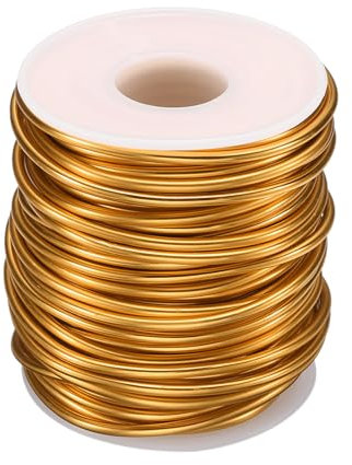 QUARKZMAN Rotolo di Filo Bonsai, Spessore 2.5mm, Lunghezza 66ft, Filo di Alluminio Anodizzato Flessibile per Attrezzi Bonsai, Alberi, Giardino, Orticoltura, Paesaggistica, Dorato