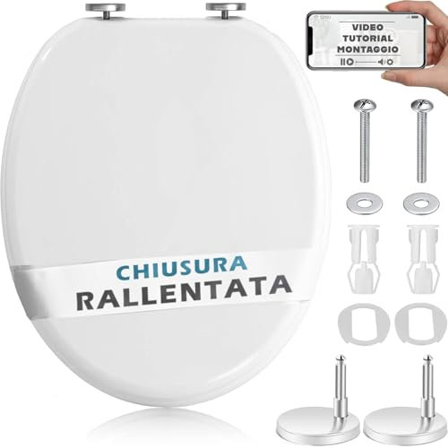 HAND Copriwater a Chiusura Rallentata, Universale Misure Regolabili, Sgancio Rapido, Cerniere in Acciaio, Antiruggine, Sedile Copriwater, Tavoletta WC, Chiusura Ammortizzata (Ideal Rinforzata)