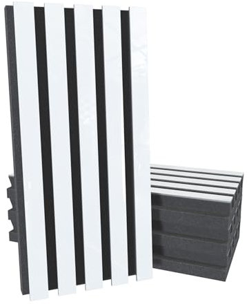 4er-Pack – Akustik-Lamellenholz (HDF) Pole-HALF Wandpaneel-Set | 50x25cm | Schallabsorption und Diffusion | Geräuschreduzierung und stilvolles Dekor | [H-POLE-53mm | Weiß glänzender Kunststoff]