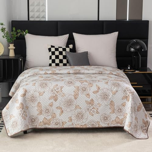 FEBE Tagesdecke Bettüberwurf 240x220 Blumen/Braun Überwurfdecke Sofadecke Sofaüberwurf Flauschig Mikrofaser Zimmer Deko Throw Blanket