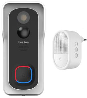 Beafon, Smart Home, Visitor 2V, Outdoor Kameraklingel mit Glocke und Winkel, Türklingel kabellos, Kamera Full HD 3 MP, 2,4G WiFi, Schutzklasse IP 54, autom. Alarmauslöser, Echtzeitvideos,