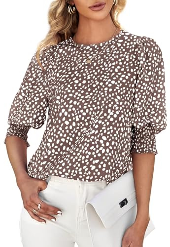 Cicy Bell dam 3/4 ärm prickig blus toppar damer ledig kontor arbete rund hals T-shirt