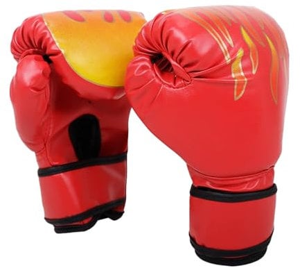 Boxhandschuhe Kinder 3–10 Jahre – Kinder Boxhandschuhe für MMA, Muay Thai, Kampfsport, Kickboxen & Sparring – Junior Boxing Gloves mit Flammen-Design & Handgelenkschutz, Rot