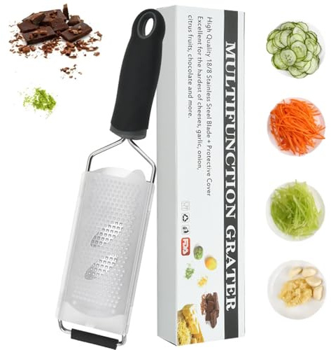 YUNYU Käse-Reibe & Zitrusraspel – Premium Edelstahl-Feinreibe mit rasiermesserscharfen Klingen, spülmaschinengeeignet, inkl. Schutzabdeckung & rutschfestem TPR-Griff, für Hartkäse & Zitrusfrüchte